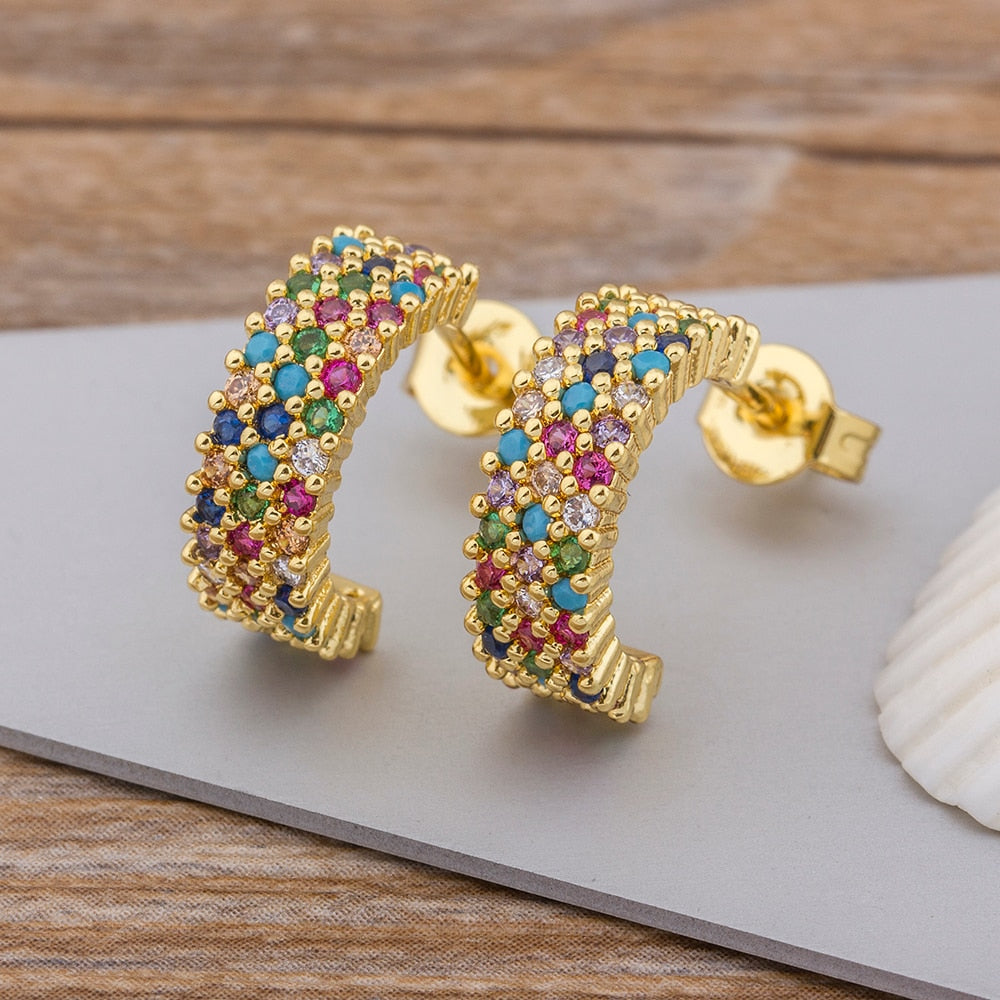 Peris Gems Rainbow Diamond Gold Semicircle Stud Earrings for Women SHEIN Amazon Temu
