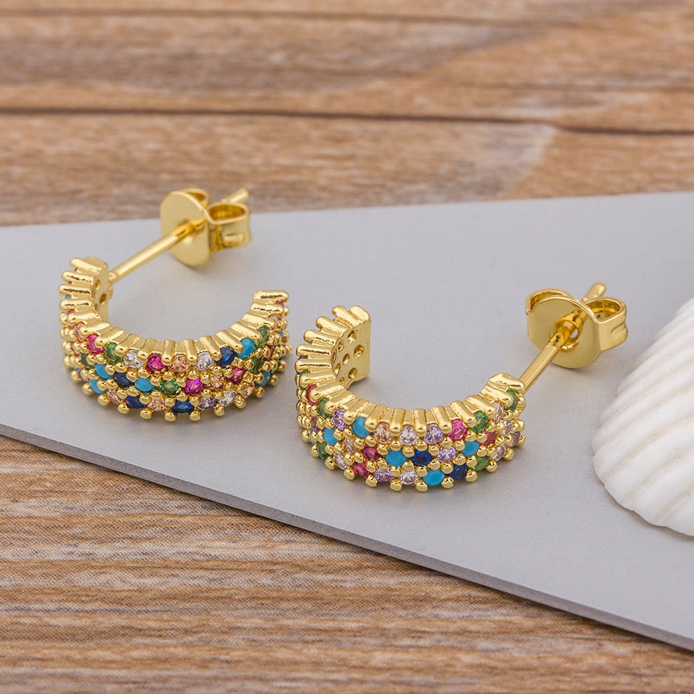 Peris Gems Rainbow Diamond Gold Semicircle Stud Earrings for Women SHEIN Amazon Temu