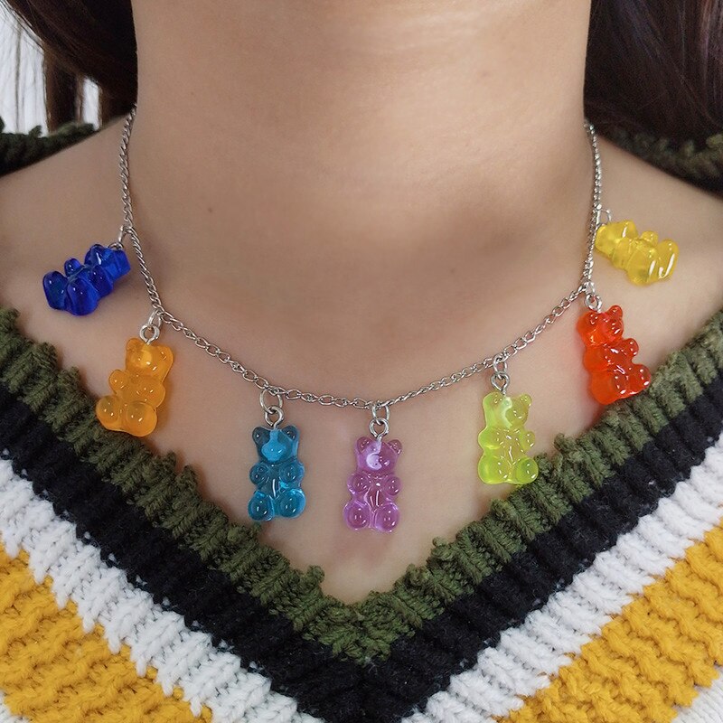 Peris Gems Rainbow Gummy Bear Pendant Necklace for Women | Cartoon Bear Jewelry Rainbow Gummy Bear Pendant Necklace for Women | Cartoon Bear SHEIN Amazon Temu