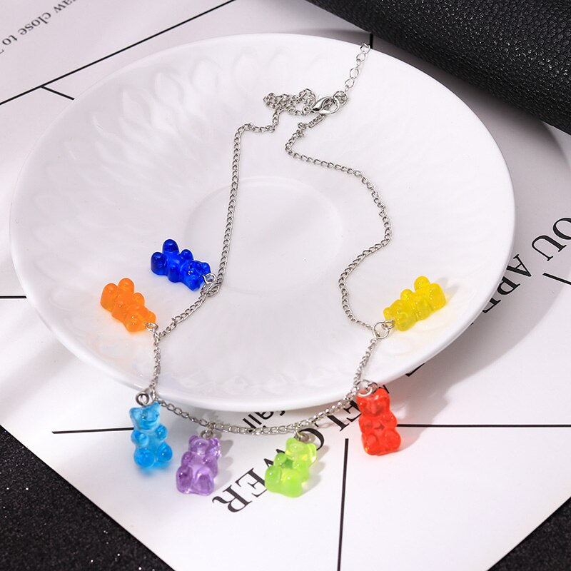Peris Gems Rainbow Gummy Bear Pendant Necklace for Women | Cartoon Bear Jewelry Rainbow Gummy Bear Pendant Necklace for Women | Cartoon Bear SHEIN Amazon Temu