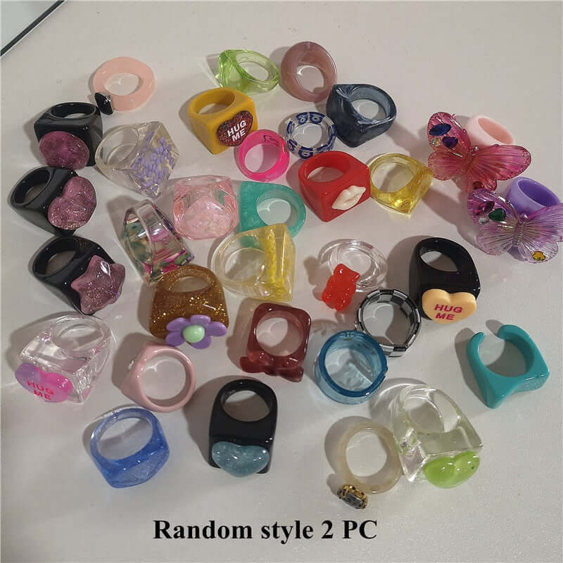 Peris Gems Random style 2PC Acrylic Candy Bear Heart Rings Collection for Women SHEIN Amazon Temu