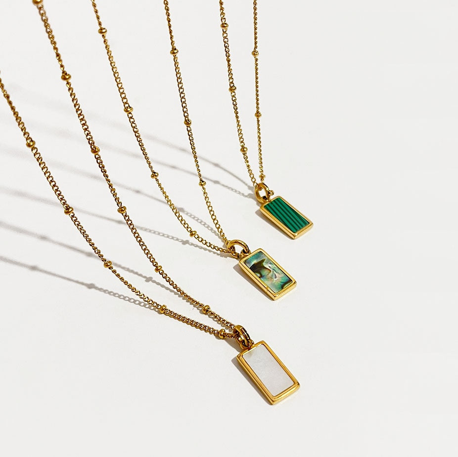 Peris Gems Rectangle Malachite Necklaces for Women | Gold Shell Pendant Necklaces for Women SHEIN Amazon Temu