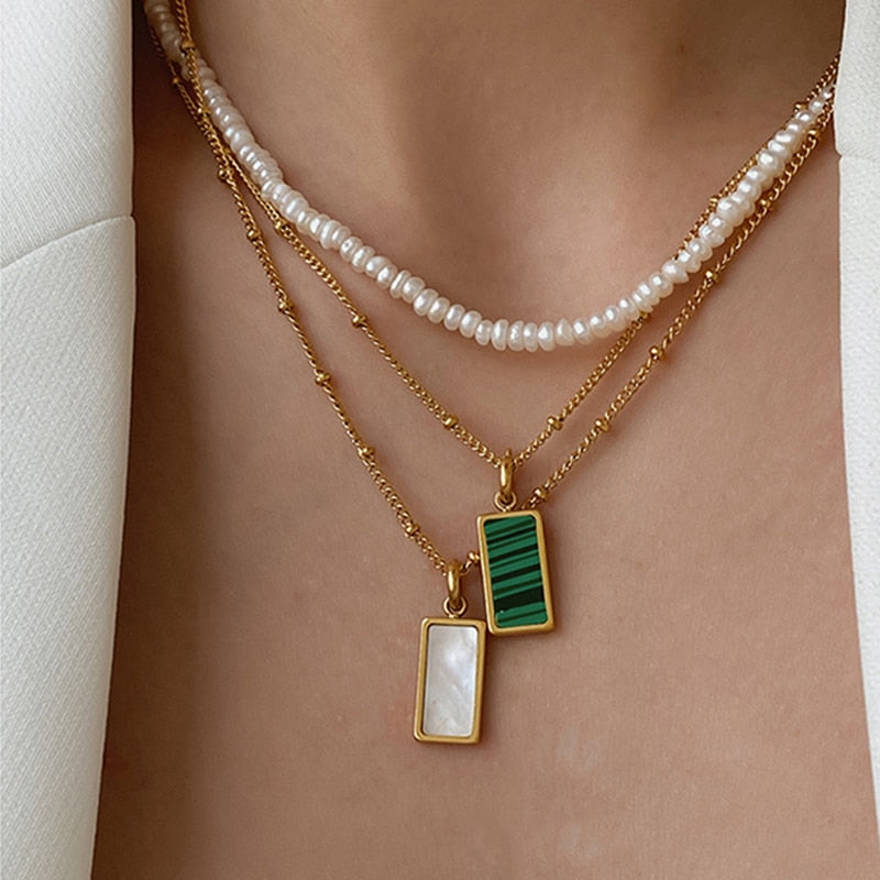Peris Gems Rectangle Malachite Necklaces for Women | Gold Shell Pendant Necklaces for Women SHEIN Amazon Temu