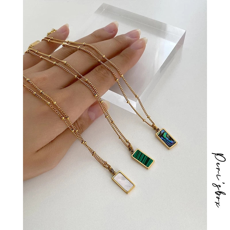 Peris Gems Rectangle Malachite Necklaces for Women | Gold Shell Pendant Necklaces for Women SHEIN Amazon Temu