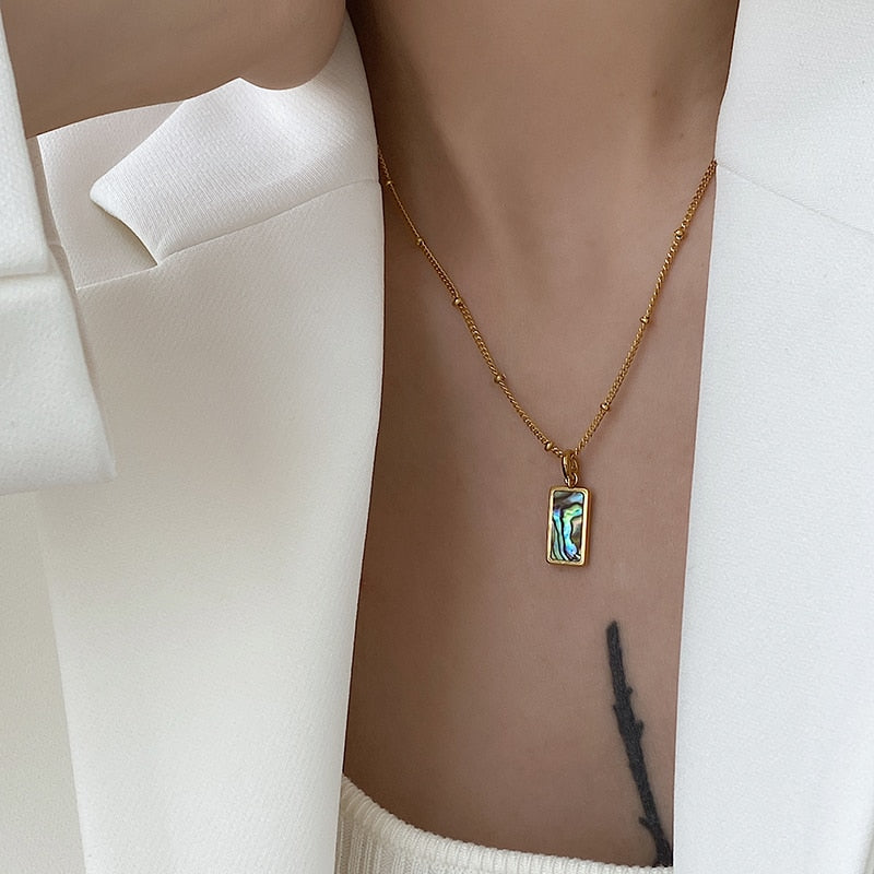 Peris Gems Rectangle Malachite Necklaces for Women | Gold Shell Pendant Necklaces for Women SHEIN Amazon Temu