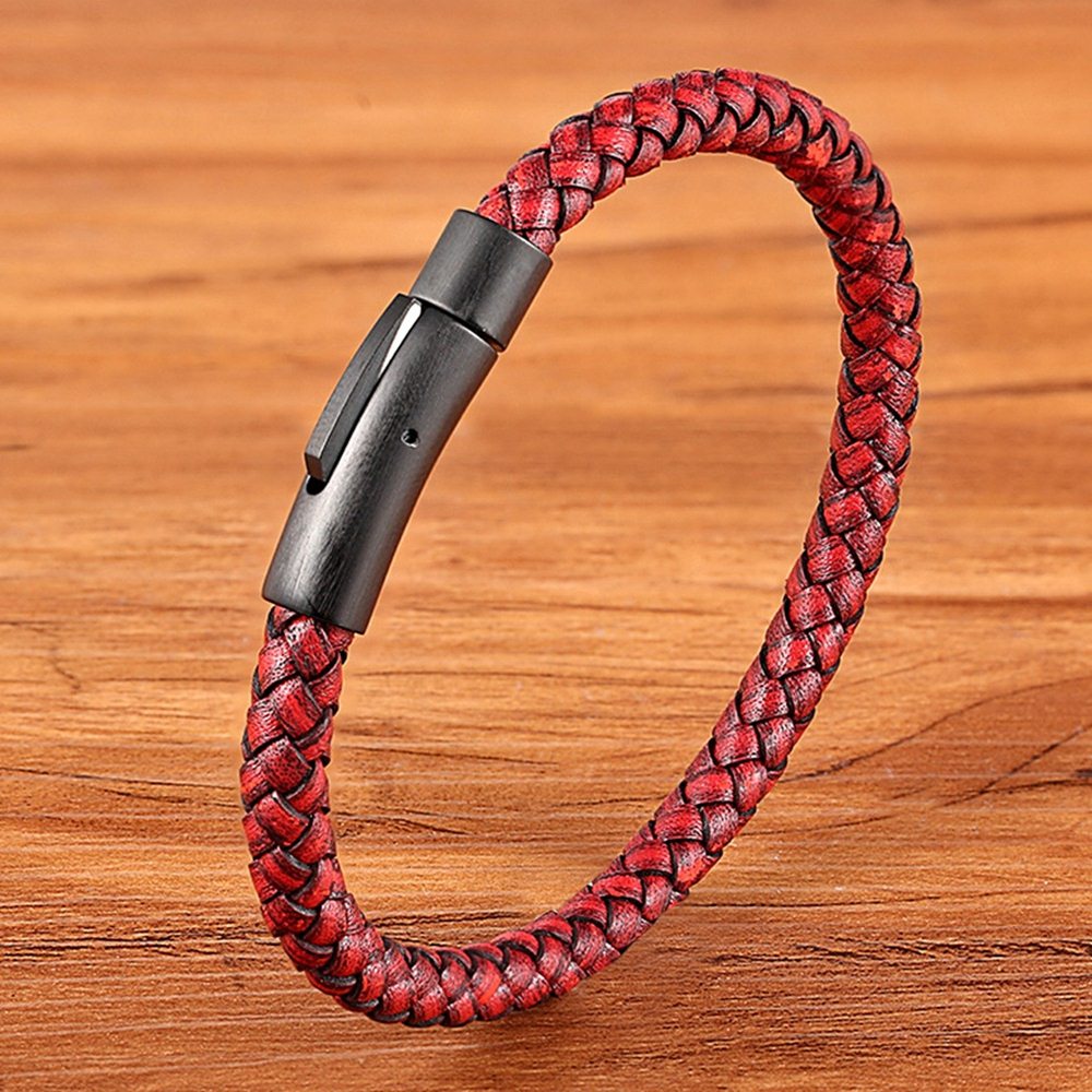 Peris Gems Red / 19cm Braided Faux Leather Clasp Bracelet Unisex | Classic Black Bracelets Braided Faux Leather Clasp Bracelet Unisex Classic Bracelet SHEIN Amazon Temu