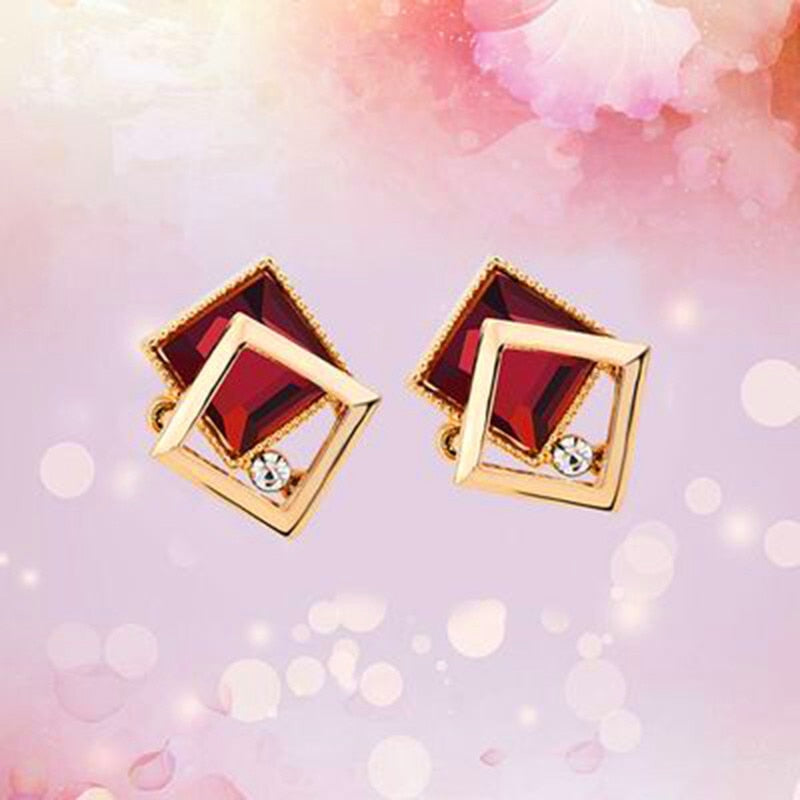Peris Gems Red 3 Gold Square Crystal Stud Earrings for Women | Cute Party Earrings Gold Square Crystal Stud Earrings for Women | Party Earrings SHEIN Amazon Temu