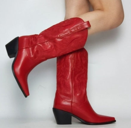 Peris Gems red / 4.5 PU Leather Cowboy Boots for Women | Knee High Leather Boots SHEIN Amazon Temu