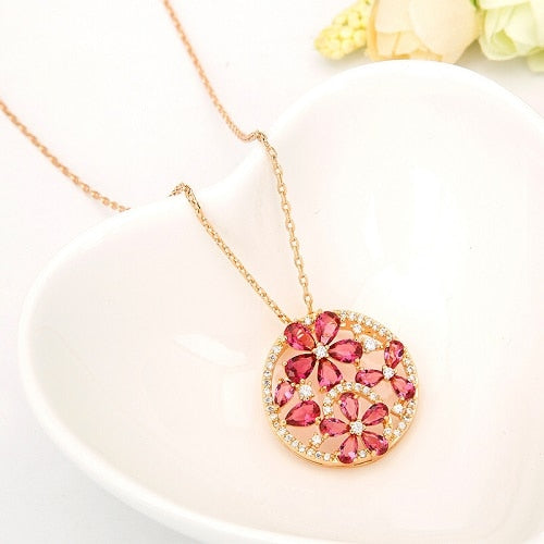 Peris Gems Red Diamond Flower Pendant Necklace for Women | Gold Teardrop Necklace Red Diamond Flower Pendant Necklace for Women Gold Necklace SHEIN Amazon Temu