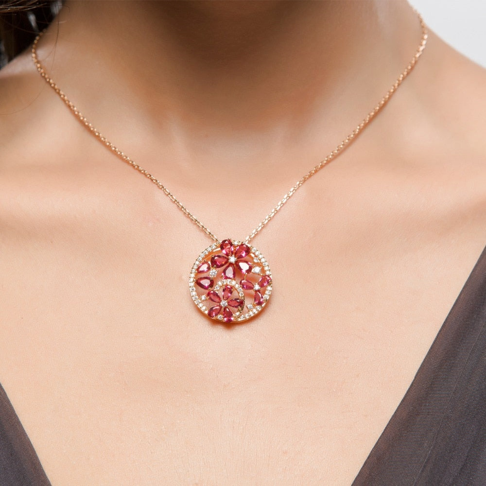 Peris Gems Red Diamond Flower Pendant Necklace for Women | Gold Teardrop Necklace Red Diamond Flower Pendant Necklace for Women Gold Necklace SHEIN Amazon Temu