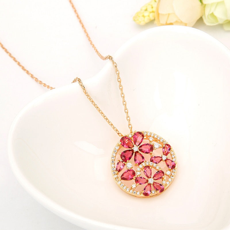 Peris Gems Red Diamond Flower Pendant Necklace for Women | Gold Teardrop Necklace Red Diamond Flower Pendant Necklace for Women Gold Necklace SHEIN Amazon Temu