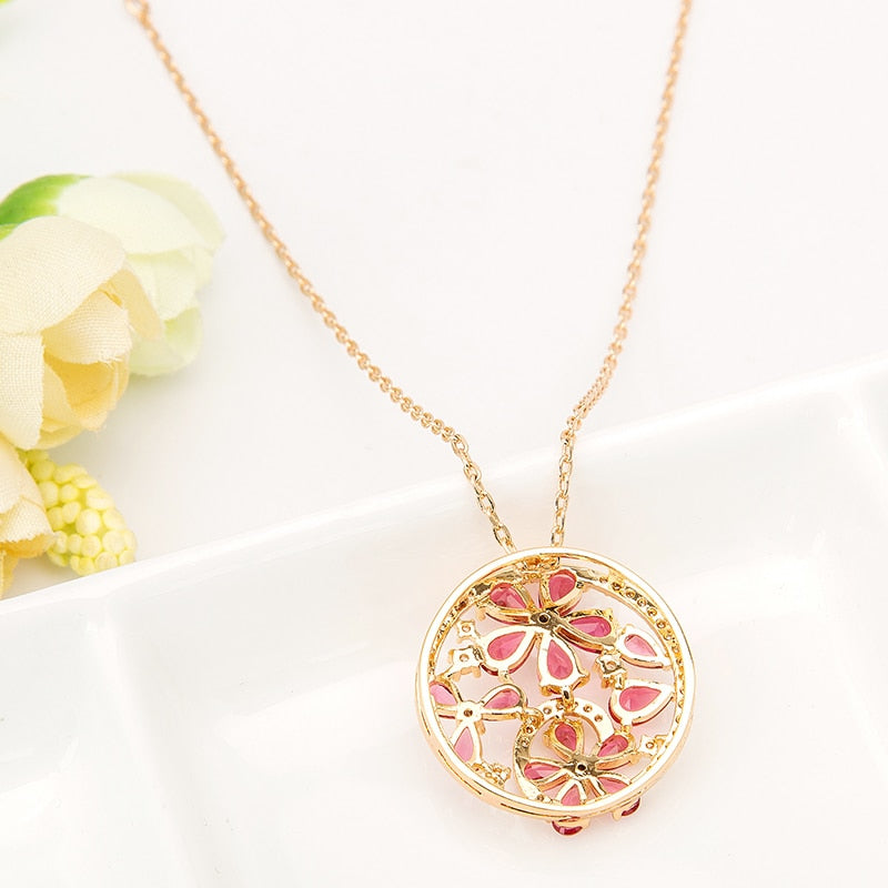Peris Gems Red Diamond Flower Pendant Necklace for Women | Gold Teardrop Necklace Red Diamond Flower Pendant Necklace for Women Gold Necklace SHEIN Amazon Temu