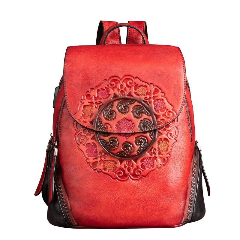 Peris Gems Red Flower Embroidered Genuine Leather Large Backpack for Women SHEIN Amazon Temu