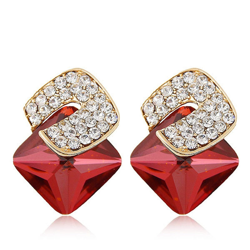 Peris Gems Red Gold Square Crystal Stud Earrings for Women | Cute Party Earrings Gold Square Crystal Stud Earrings for Women | Party Earrings SHEIN Amazon Temu