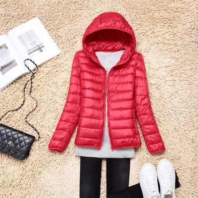 Peris Gems red Hooded / M Ultra-Light Puff Parka Jackets for Women | Solid Slim Jacket SHEIN Amazon Temu