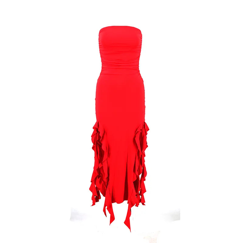 Peris Gems red / M COUTUDI Elegant Strapless Dress For Women Summer Trend Irregular Tassel Skinny Split Long Dress Party Clubwear 2024 Women Outfit COUTUDI Elegant Strapless Dress For Women Summer Trend Irregular Tassel Skinny Split Long Dress Party Clubwear 2024 Women Outfit SHEIN Amazon Temu