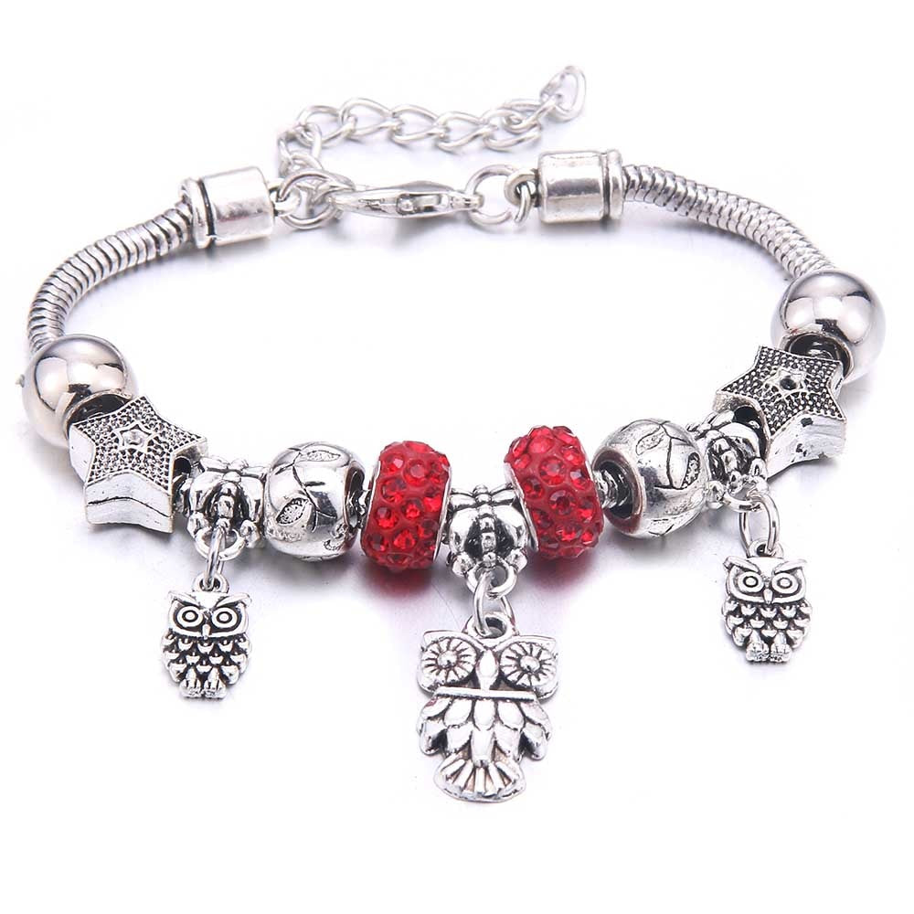 Peris Gems Red Owl Dragonfly & Owl Pendants Crystal Charm Bracelets | Beads Bracelet for Women Dragonfly & Owl Pendants Crystal Charm Bracelets SHEIN Amazon Temu