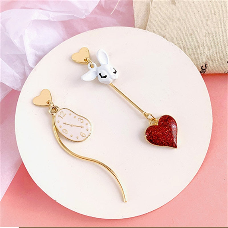 Peris Gems Red Rabbit Heart Tassel Earrings for Women | Gold Asymmetric Stud Earrings SHEIN Amazon Temu