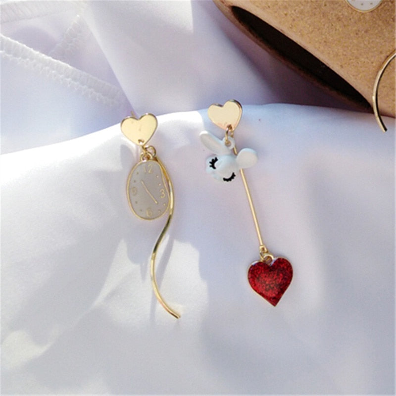 Peris Gems Red Rabbit Heart Tassel Earrings for Women | Gold Asymmetric Stud Earrings SHEIN Amazon Temu