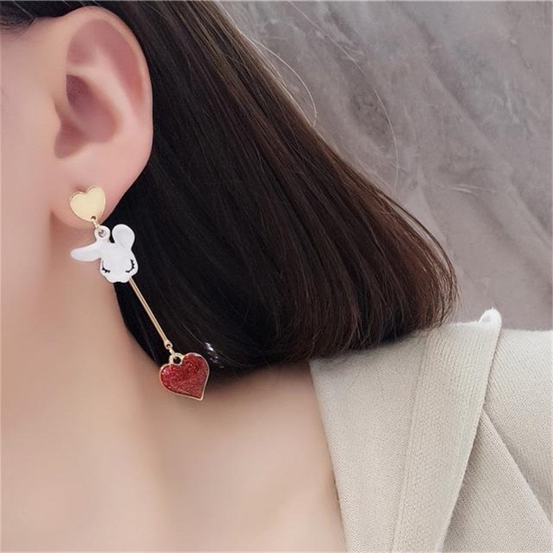 Peris Gems Red Rabbit Heart Tassel Earrings for Women | Gold Asymmetric Stud Earrings SHEIN Amazon Temu