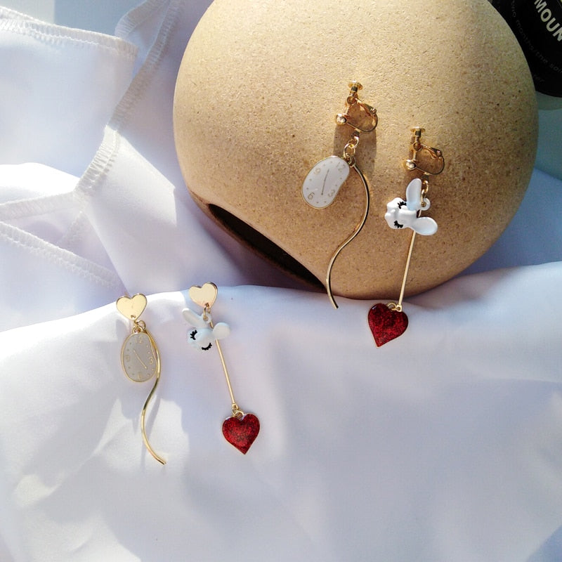 Peris Gems Red Rabbit Heart Tassel Earrings for Women | Gold Asymmetric Stud Earrings SHEIN Amazon Temu