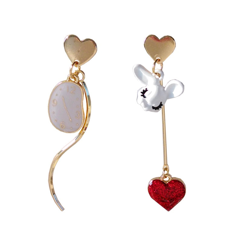 Peris Gems Red Rabbit Heart Tassel Earrings for Women | Gold Asymmetric Stud Earrings SHEIN Amazon Temu