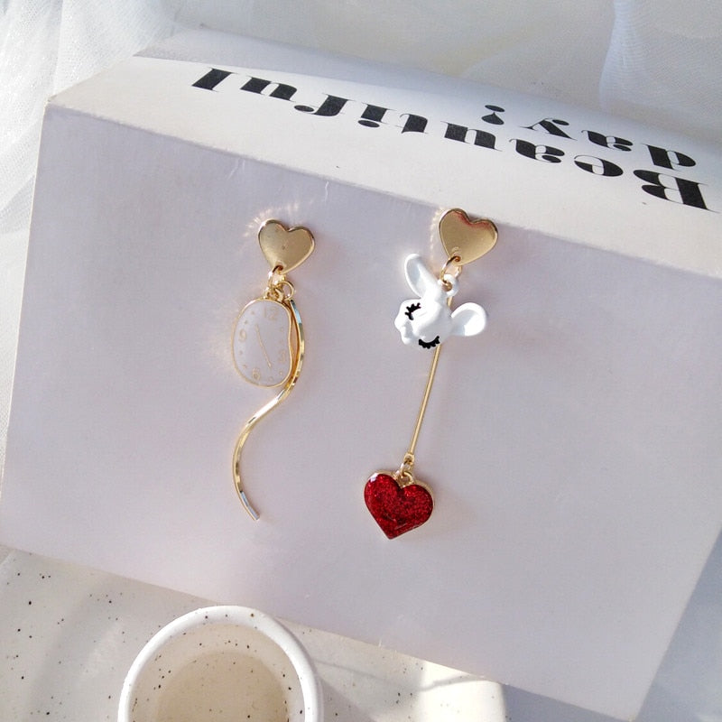 Peris Gems Red Rabbit Heart Tassel Earrings for Women | Gold Asymmetric Stud Earrings SHEIN Amazon Temu