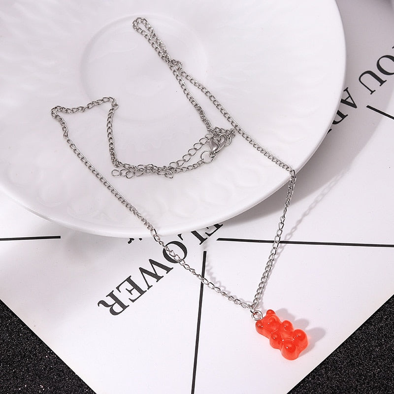 Peris Gems Red Rainbow Gummy Bear Pendant Necklace for Women | Cartoon Bear Jewelry Rainbow Gummy Bear Pendant Necklace for Women | Cartoon Bear SHEIN Amazon Temu