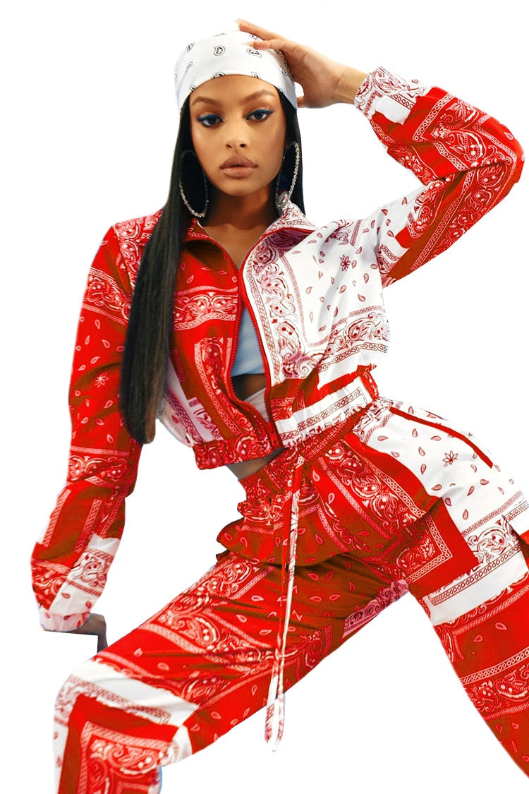 Peris Gems Red / S Bandana Print Two Piece Set | Women&