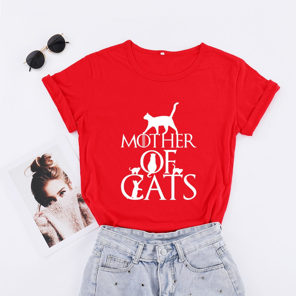 Peris Gems Red / S Mother of Cats T-Shirts for Women | Cotton Cat Mom O-Neck Tees Mother of Cats T-Shirts for Women Cotton Cat Mom O-Neck Tees SHEIN Amazon Temu