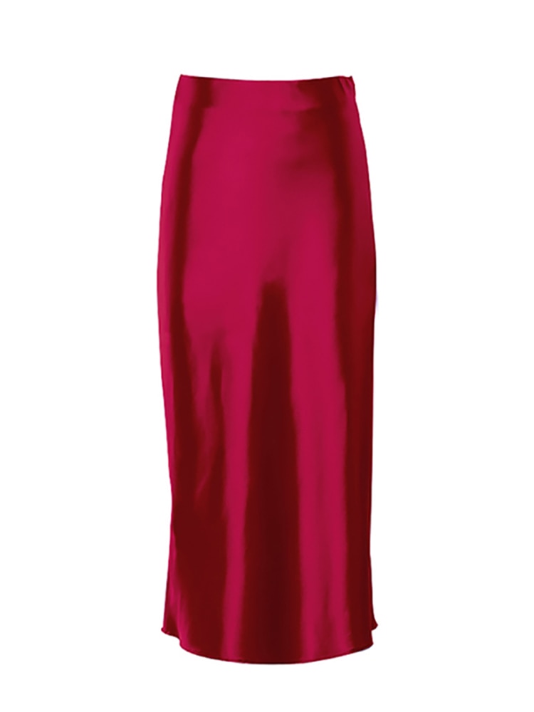 Peris Gems Red / S Solid Satin Silk Skirt for Women | High Waisted Summer Long Satin Elegant Skirt SHEIN Amazon Temu
