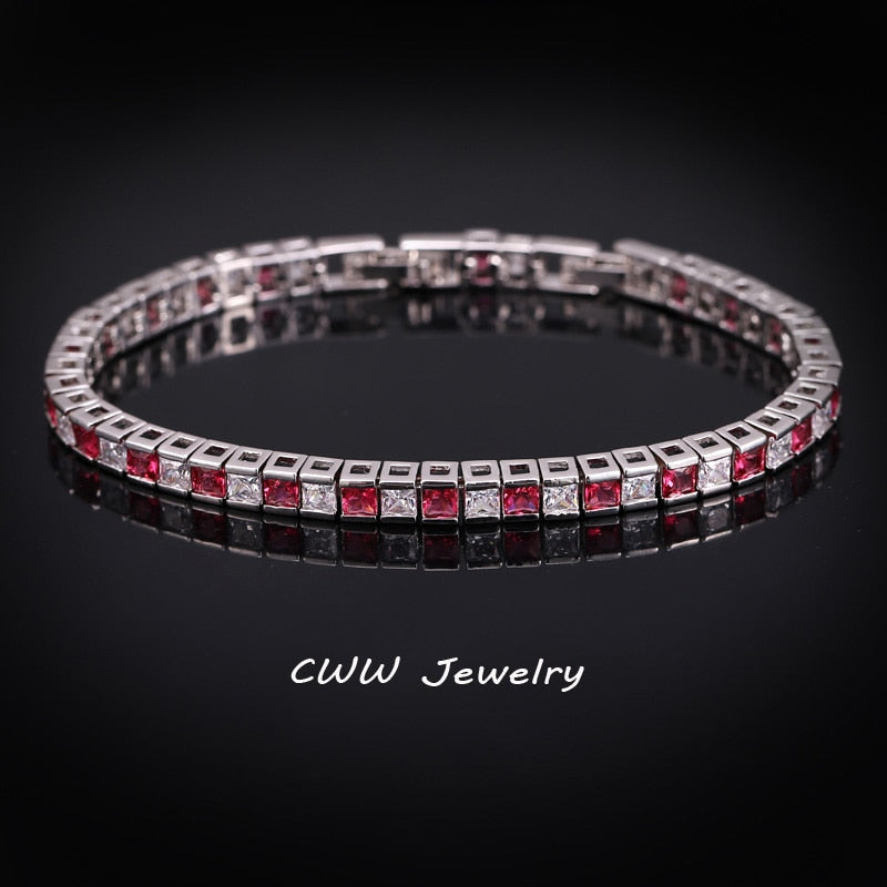 Peris Gems red Square Diamond Tennis Bracelet for Women | Silver Fashion Bracelet for Women SHEIN Amazon Temu