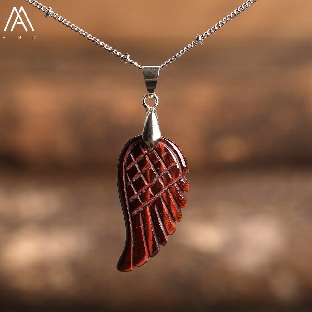 Peris Gems Red Tiger Eye Angel Wing Labradorite Choker Necklace - Quartz Crystal Angel Wings SHEIN Amazon Temu
