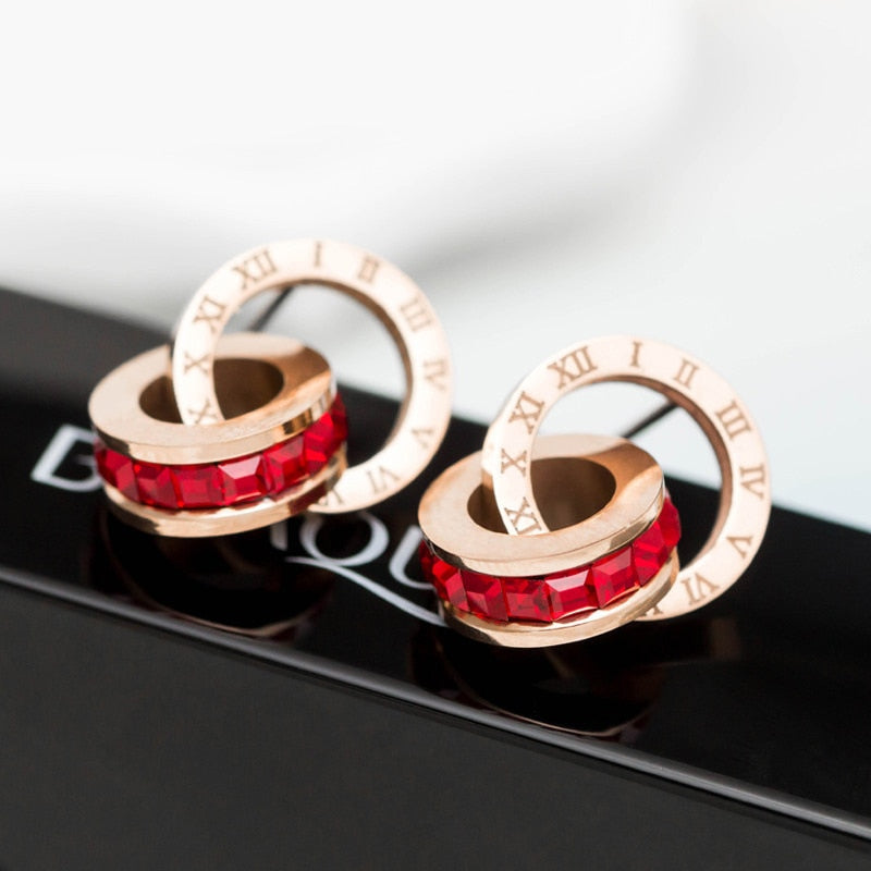 Peris Gems Red Titanium Double Wound Roman Numerals Crystal Stud Earrings for Women SHEIN Amazon Temu