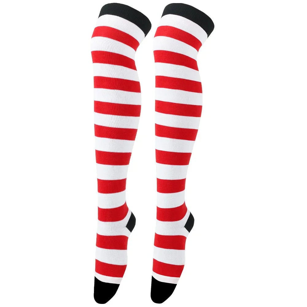 Peris Gems Red White Black 45 / One Size Womens Striped Thigh High Stockings Ladies Girls Black White pink Long Over Above Knee Socks Cosplay Lolita Harajuku Y2k 2025 Womens Striped Thigh High Stockings Ladies Girls Black White pink Long Over Above Knee Socks Cosplay Lolita Harajuku Y2k 2025 SHEIN Amazon Temu
