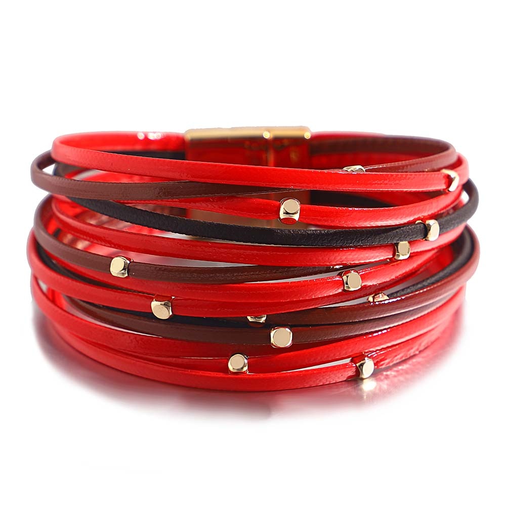 Peris Gems Red Wide Multilayered Leather Bracelets for Women SHEIN Amazon Temu