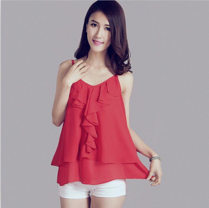 Peris Gems Red / XS Spaghetti Strap Chiffon Shirt for Women | Comfortable Shirt for Women Sleeveless SHEIN Amazon Temu