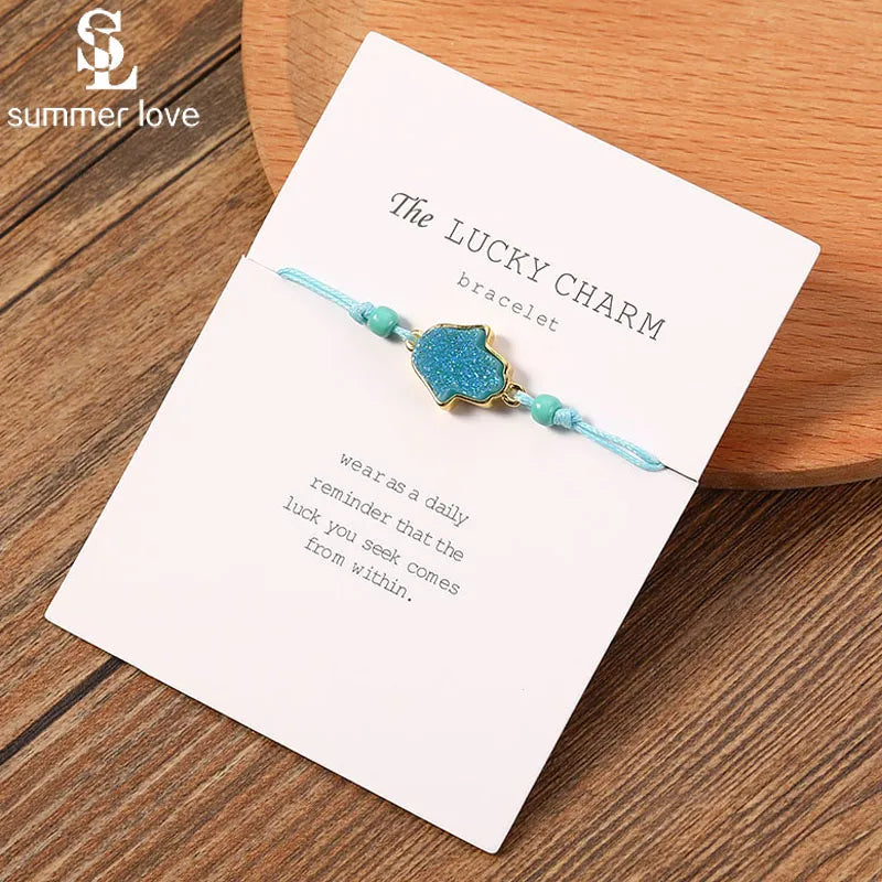 Peris Gems Resin Stone Fatima Hand String Rope Bracelets Unisex SHEIN Amazon Temu