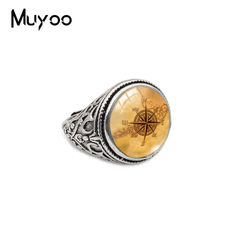 Peris Gems Resizable / 10 / Antique Gold Plated Antique Navigation Compass Rings for Men | Compass Dragon Eyes Silver Treasure Ring SHEIN Amazon Temu