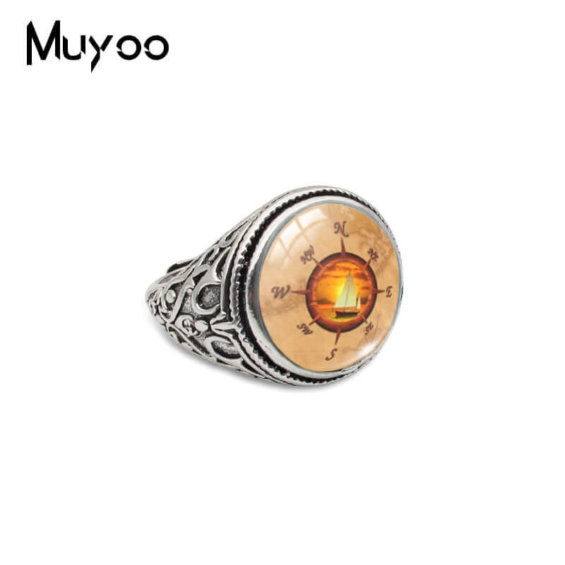 Peris Gems Resizable / 9 / Antique Gold Plated Antique Navigation Compass Rings for Men | Compass Dragon Eyes Silver Treasure Ring SHEIN Amazon Temu