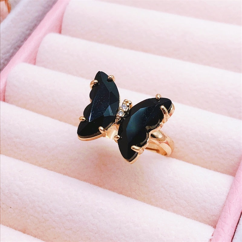 Peris Gems Resizable / Black butterfly Crystal Butterfly Ring for Women | Adjustable Gold Rings SHEIN Amazon Temu