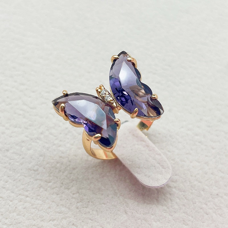 Peris Gems Resizable / Blue AB Crystal Butterfly Ring for Women | Adjustable Gold Rings SHEIN Amazon Temu