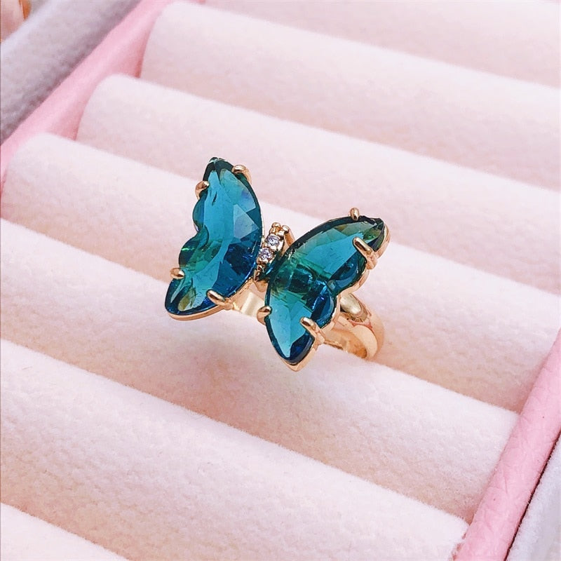 Peris Gems Resizable / blue butterfly Crystal Butterfly Ring for Women | Adjustable Gold Rings SHEIN Amazon Temu