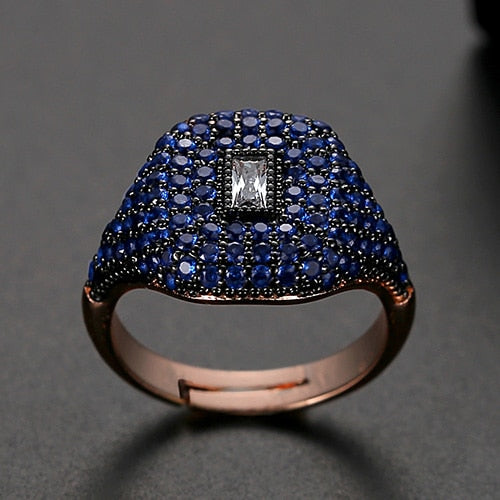Peris Gems Resizable / Blue Rose Gold CZ Open Rings Unisex | Adjustable Diamond Ring SHEIN Amazon Temu
