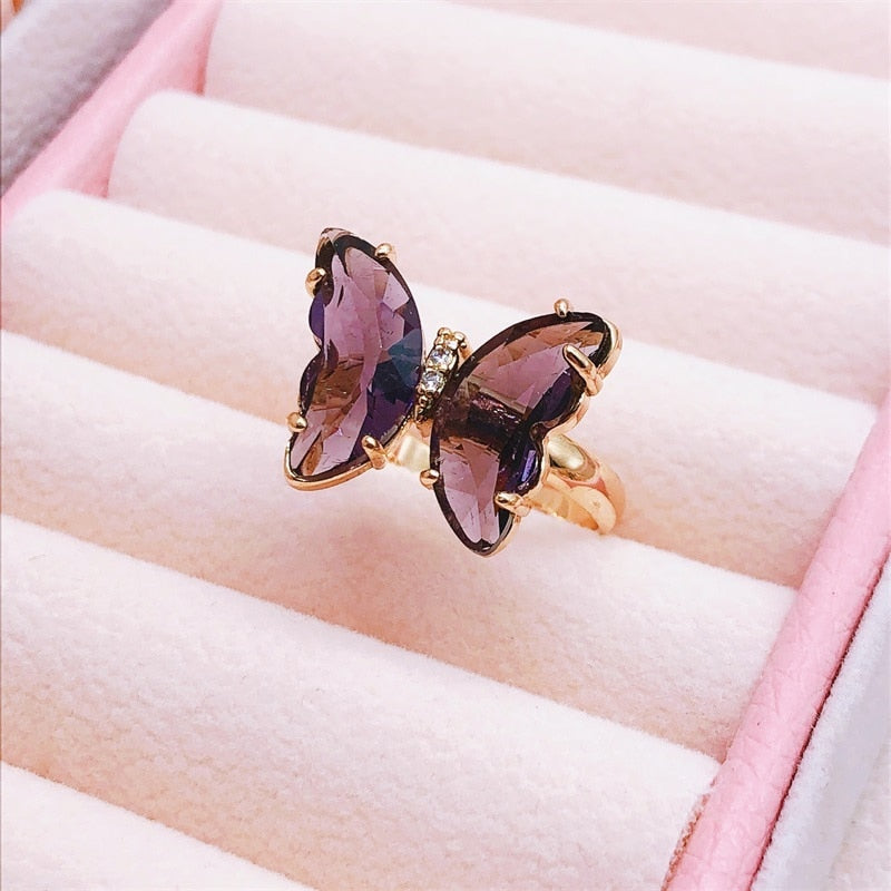 Peris Gems Resizable / Deep purple Crystal Butterfly Ring for Women | Adjustable Gold Rings SHEIN Amazon Temu