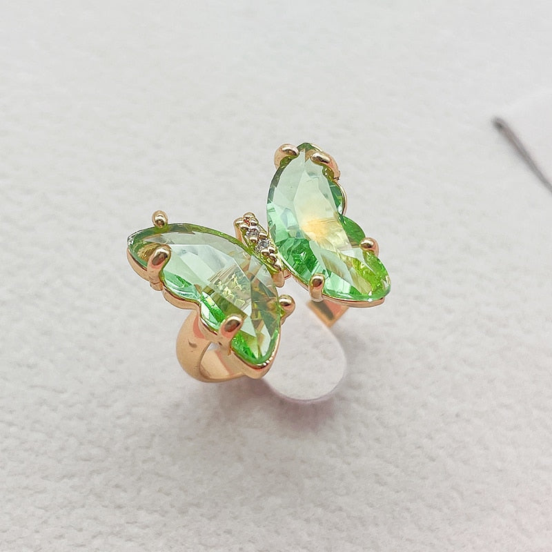 Peris Gems Resizable / Grass green Crystal Butterfly Ring for Women | Adjustable Gold Rings SHEIN Amazon Temu