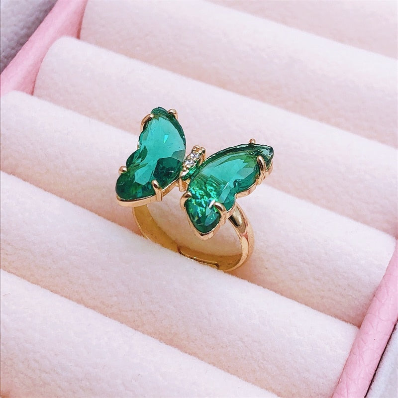 Peris Gems Resizable / Green butterfly Crystal Butterfly Ring for Women | Adjustable Gold Rings SHEIN Amazon Temu