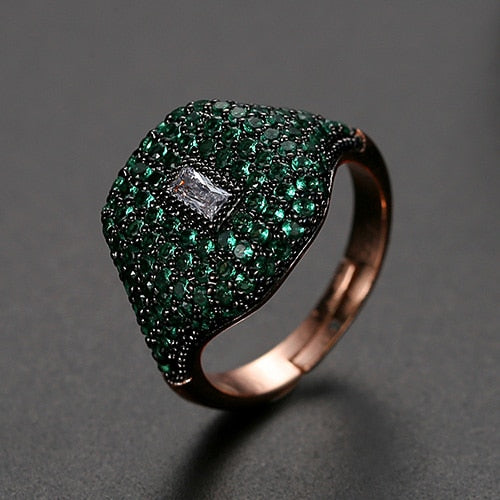 Peris Gems Resizable / Green Rose Gold CZ Open Rings Unisex | Adjustable Diamond Ring SHEIN Amazon Temu