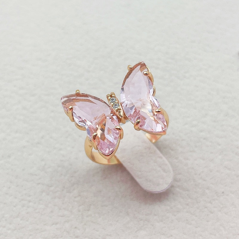 Peris Gems Resizable / Pink Crystal Butterfly Ring for Women | Adjustable Gold Rings SHEIN Amazon Temu