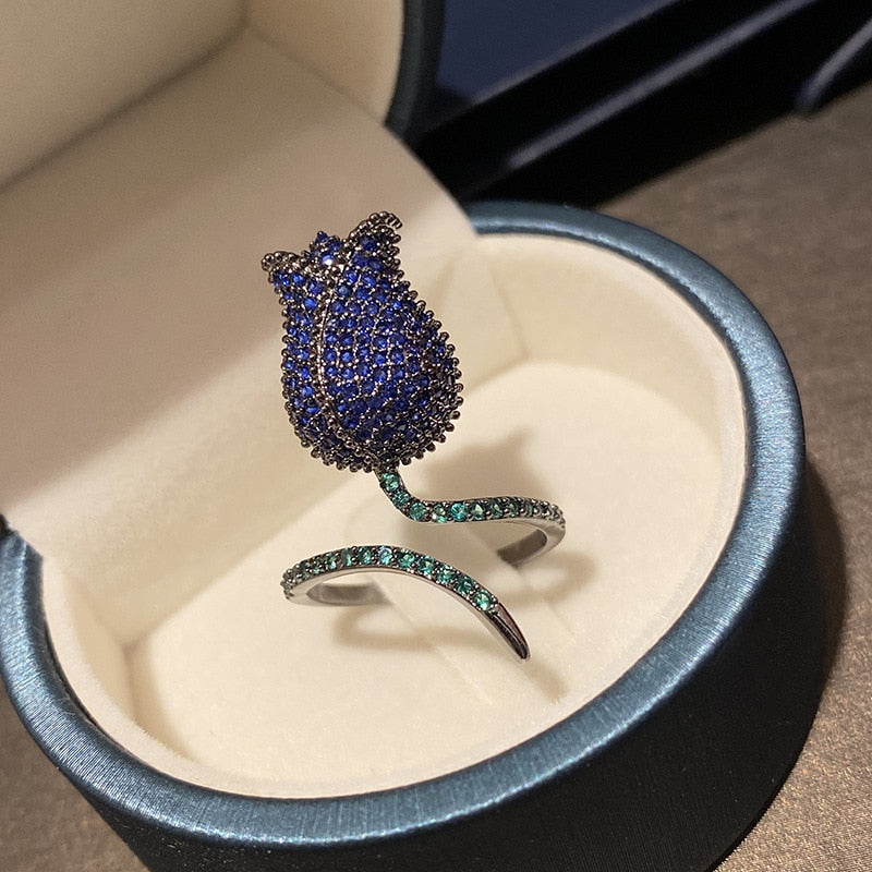 Peris Gems Resizable / Purple Blue Diamond Flower Ring for Women | Adjustable Diamond Emerald Rose Flower Ring SHEIN Amazon Temu